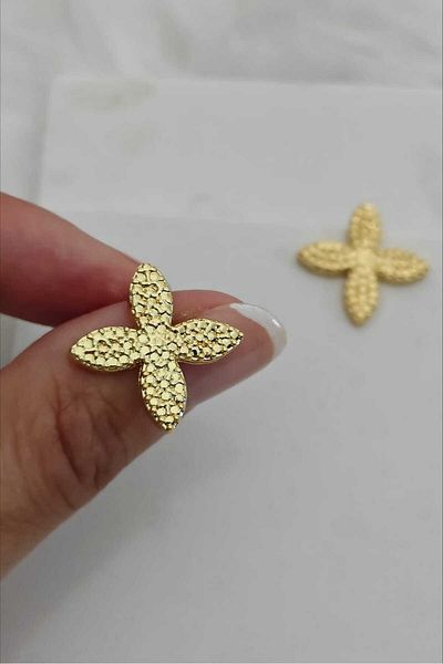 KYOLA DESİGN Clover Gold Women's Earrings with Serrated Detail