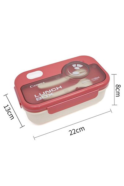 DNS Rectangular casserole, compartmentalized, with fork and spoon, 1100 ml, red HSD1086