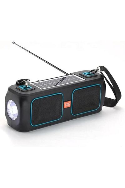 Tradeo Solar-powered waterproof speaker with flashlight—ideal for camping, hiking & outdoor adventures.