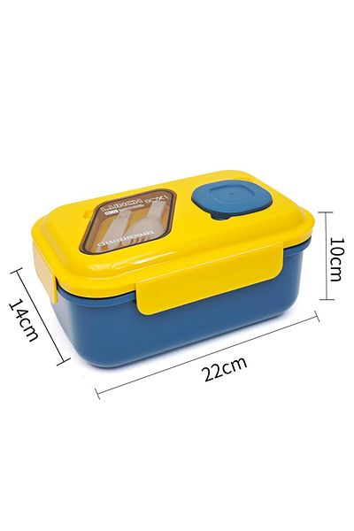 DNS Caserola copii din plastic, multi compartimente, capac sigilabil, 1600 ml, galben-albastru YC9052
