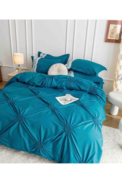 FIONNA.RO Finet Bed Linen With Embroidered Hearts - Blue
