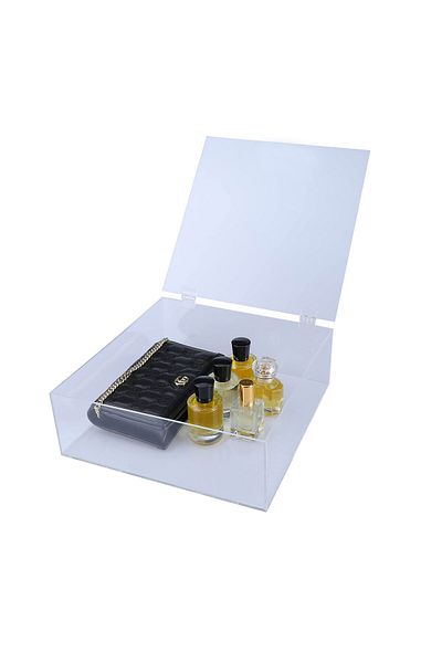 Lamsit Ibdaa Acrylic Box - Fluorescent Box with Hinges - Jewelry & Collectibles (30x30x10 cm, Clear)