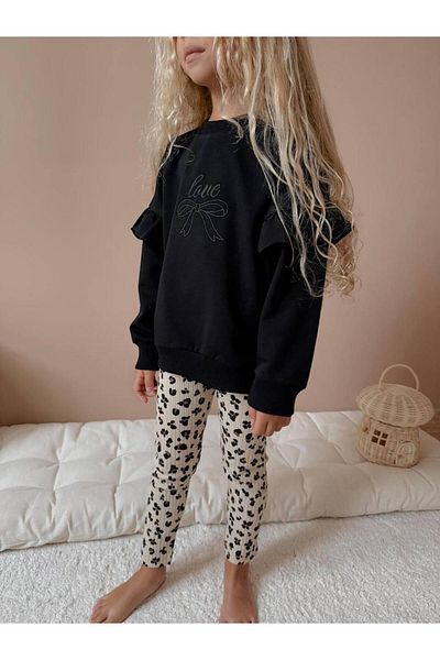 YİGİT BUTİK Set de îmbrăcăminte pentru fete cu mâneci lungi și jambiere leopard