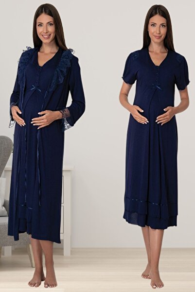 ByLohusa Set cămașă de noapte de maternitate Effortt bleumarin
