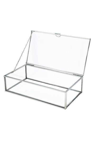 Lamsit Ibdaa Glass Keepsake Box, Rectangle, Silver, Medium (25x15x5 cm)