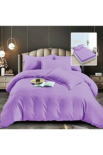 PATONE Damask Polycotton Bed Linen, 6 pieces, fitted sheet, lilac