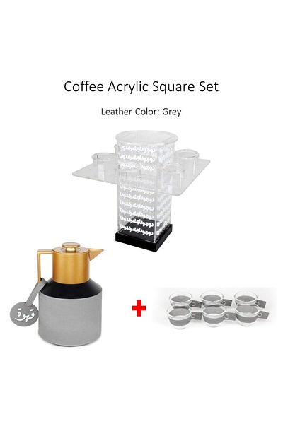 Lamsit Ibdaa Coffee Thermo Flask, Square Acrylic Set, Grey, Coffee, LI 105, Thermos