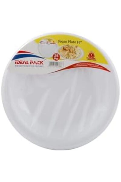 Ideal Pack 10-Inch Foam Plates – 25 Pieces | Durable, Lightweight & Disposable | Perfect for Parti