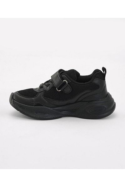 Pine kids Velcro Closure Solid Color School Shoes - Black