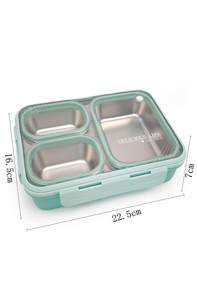 DNS Stainless steel children's casserole, 2 compartments, anti-odor transfer, 700 ml, green LX-7096