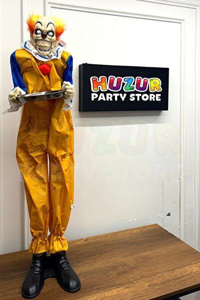 Huzur Party Store 130 cm Ağzı Hareketli Gözleri Işıklı Konuşan Palyaço Joker Şekerlik Halloween Cadılar Bayramı Dekoru