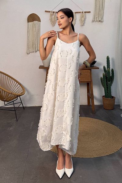 VAGGON Slim Strap Textured A-Line Casual Dress