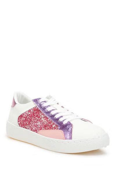 london Rag Women Glitter Faux Leather Sneakers in Pink