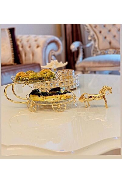 AZADE BAKIR GOLD PİRİNÇ ATLI İKİ KATLI CAM SUNUM