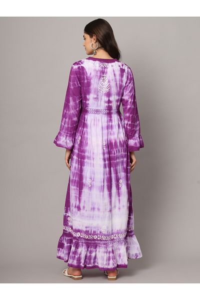 alaya Women Chikankari Hand Embroidered Cotton Jalabiya in Tie-Dye shades-AL2160