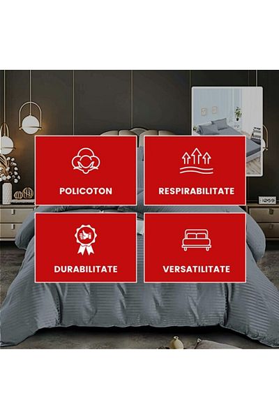 PATONE Damask Polycotton Bed Linen, 6 pieces, fitted sheet, light gray