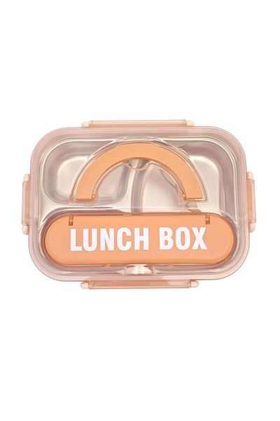 DNS Cutie pentru pachet copii, inox, 3 compartimente, capac transparent, 800 ml, portocaliu HM5861