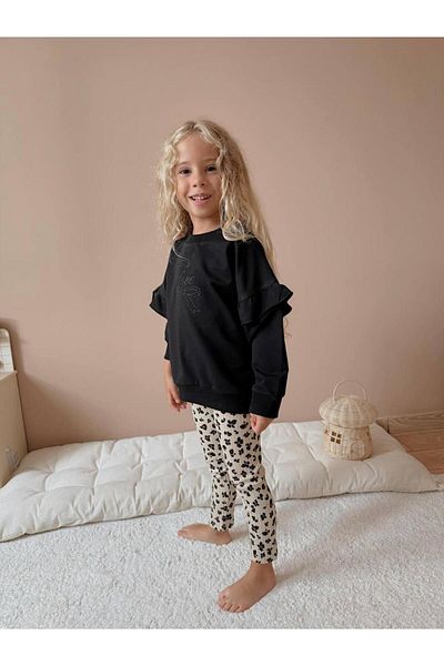 YİGİT BUTİK Set de îmbrăcăminte pentru fete cu mâneci lungi și jambiere leopard