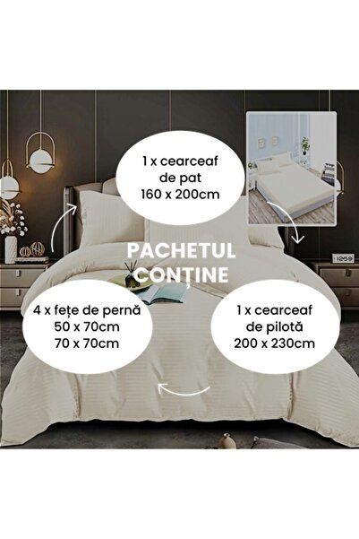 PATONE Damask Polycotton Bed Linen, 6 pieces, fitted sheet, cream