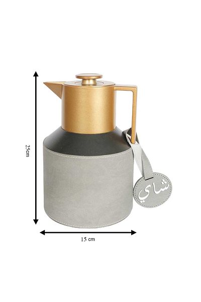 Lamsit Ibdaa Coffee Thermo Flask, Tea Vacuum Pot, 1.0L Arabic Dallah, Insulated, Tea, Grey