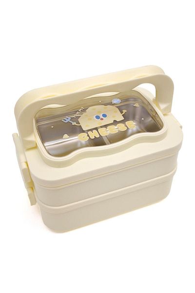 DNS Cutie pranz copii, 2 straturi, 2 compartimente, bento box, capac cu maner, 1350 ml, galben ML-6337