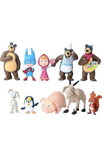 MBong Set 10 Figurines Masha and the Bear, Mbong®, 7 cm