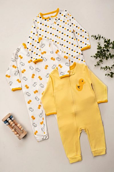 ENİA BABY Baby Girl and Boy Zipper Closure 100% Cotton Cuffed 3-Piece Jumpsuit Set 9-12-18 Months