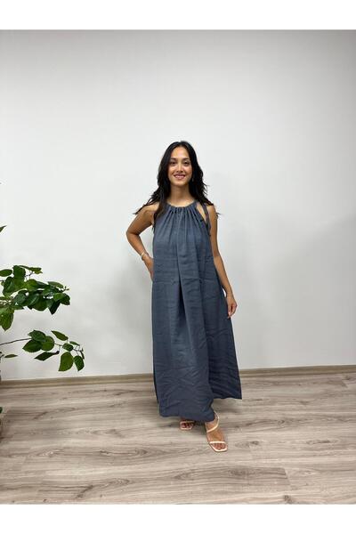 VAZIRADK Halter Neck Gathered Dress