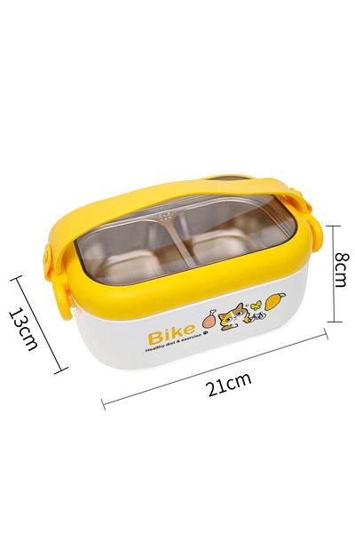 DNS Bento box oval copii, 2 compartimente, inox, pentru gustare, 600 ml, galben XC-628