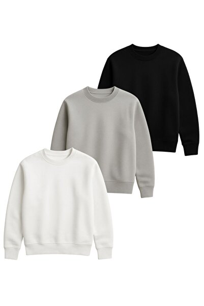 AFROGİYİM 3'lü Unisex Bisiklet Yaka Sweatshirt