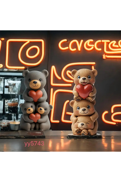 YOYOMOLD üçlü kalp tutan gri ayıcık modeli biblo silikon kalıp