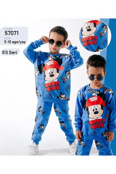 Alpbebe Mickey 2 Thread Pocket Detailed Tracksuit Set - Blue
