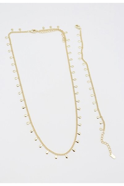 MODA Altın Renk Damla Uçlu Kolye Bileklik Seti - Minimal Takı Modeli