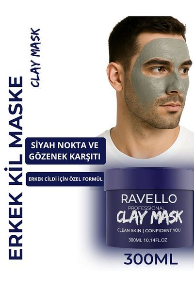 RAVELLO Men's Clay Mask 300ml – Pore Firming & Anti-Blackhead