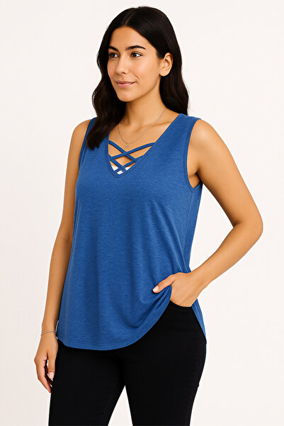 dorbe Lightweight Women’s Crisscross V-Neck Sleeveless Knit Tank Style Top
