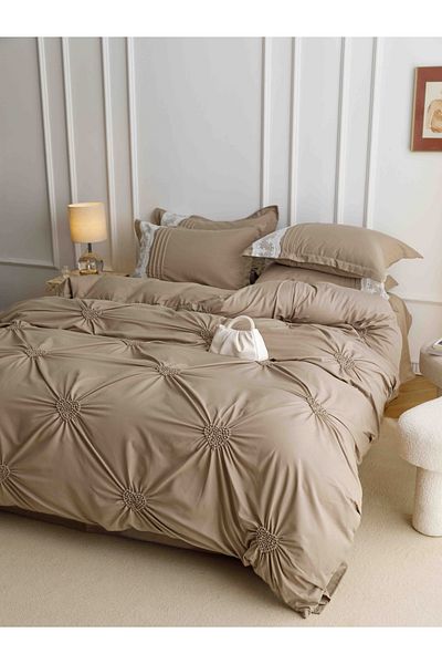 FIONNA.RO Finet Bed Linen With Embroidered Hearts - Chestnut