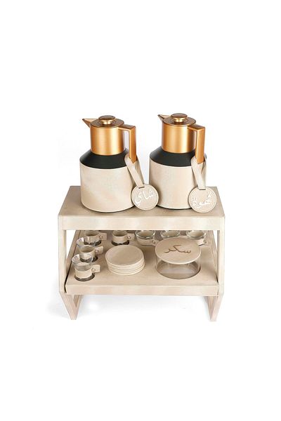 Lamsit Ibdaa Coffee Thermo Flask, Drink Cups, Leather Coaster, Thermos Set, Off White