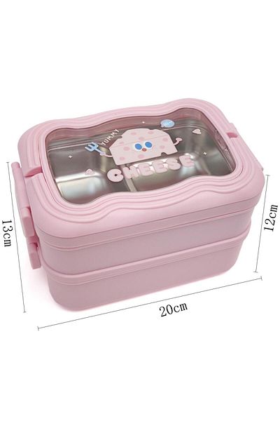DNS Kids lunch box, 2 layers, 2 compartments, bento box, lid with handle, 1350 ml, pink ML-6337