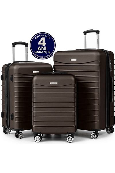 Quasar & Co. Set of 3 trolleys S/M/L, checked luggage, ABS suitcases, trolley with lock, 4-wheel suitcases, LINE, Dark Coffee