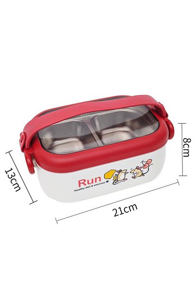 DNS Kids oval bento box, 2 compartments, stainless steel, for snacks, 600 ml, red XC-628