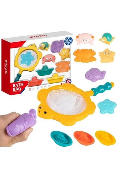 Smart Vibe Set jucării de baie pentru copii și bebeluși FishFun Indiggo® cu 10 piese și plasă de pescuit