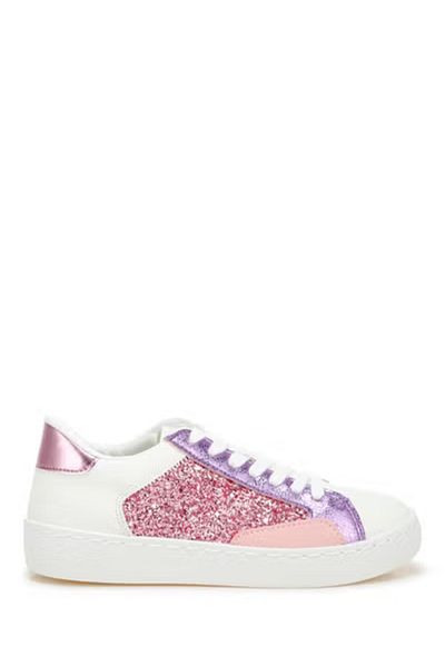london Rag Women Glitter Faux Leather Sneakers in Pink