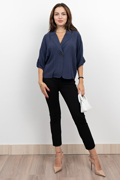 MissVina Jachetă casual subțire din in și viscoză cu mâneci scurte 8617