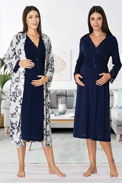 ByLohusa Set cămașă de noapte de maternitate Effortt bleumarin