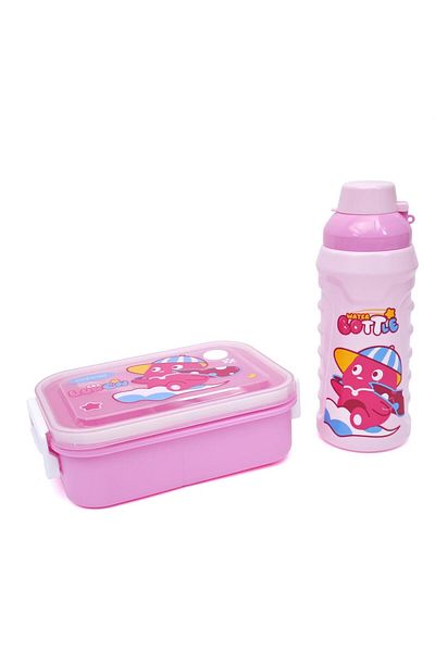 DNS Double casserole and water bottle set, children kindergarten or trips, 750+500 ml, pink YSY3122-1