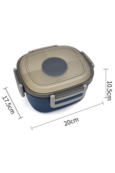 DNS Children's bento box, transparent lid, 2 layers, compartment, 1600 ml, navy blue 6268