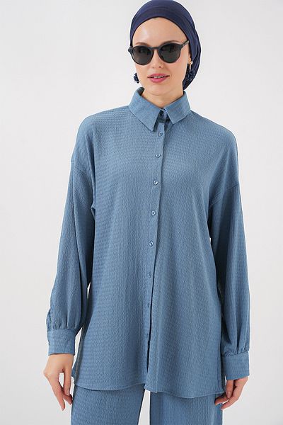 Merterium Women's Knitted Hijab Double Set Indigo 1111