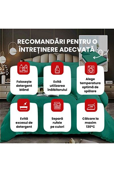 PATONE Damask Polycotton Bed Linen, 6 pieces, fitted sheet, green