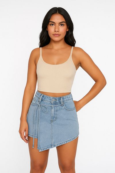 ALPACO Yandan Tie-Up Denim/Jeans Shorts Skirt (100% Cotton)