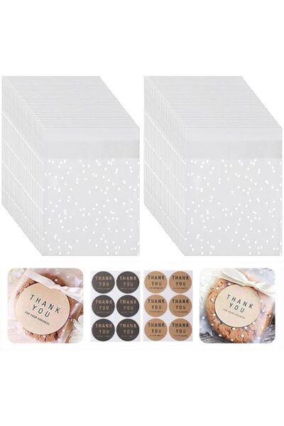 Generic Self-Adhesive Cookie Bags, 200 Pcs Cellophane Treat Bags White Polka ...